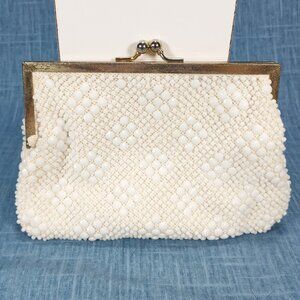 1950s Cream Hob Knob Bead Purse with Chain